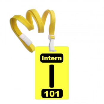 Numbered Yellow PVC 2 Panel Custom Badge with + Yellow 3/8" Break Away Lanyard- 10 Pcs Pack